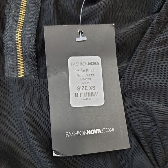 NEW Fashion Nova Oh So Fresh Ruched Mesh Mini Dress in Black Size XS - Picture 8 of 11